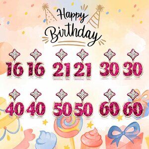 HAPPY BIRTHDAY PINK ACRYLIC GLITTER ICONIC YEAR 16 21 30 40 50 60 NEW